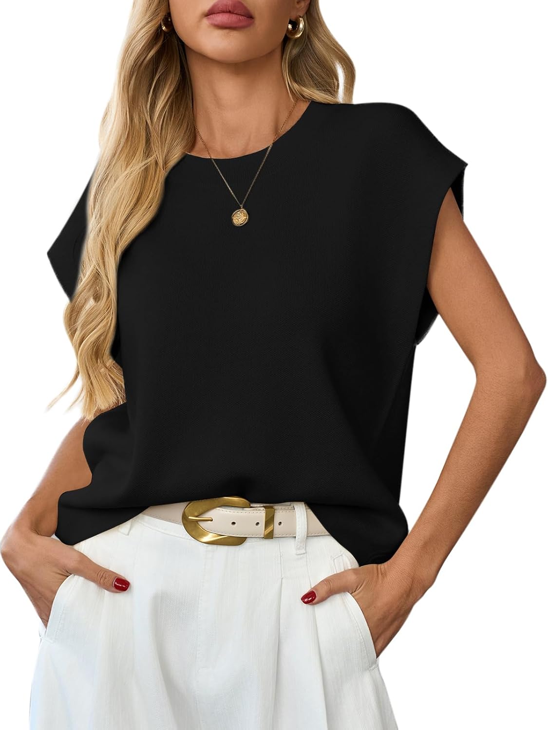 Womens Sleeveless Sweater Vest Crewneck Cap Sleeve Knit Tops Trendy 2026 Summer Spring Business Casual Shirts