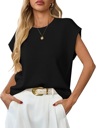 GREAIDEA Womens Sweater Vest Cap Sleeve Business Casual Tops Work Shirts | Crewneck Knit Tank, Sleeveless Dressy Blouses, Office Outfits, Loose Pullover Top, 2026 Summer Fall Trendy Clothes
