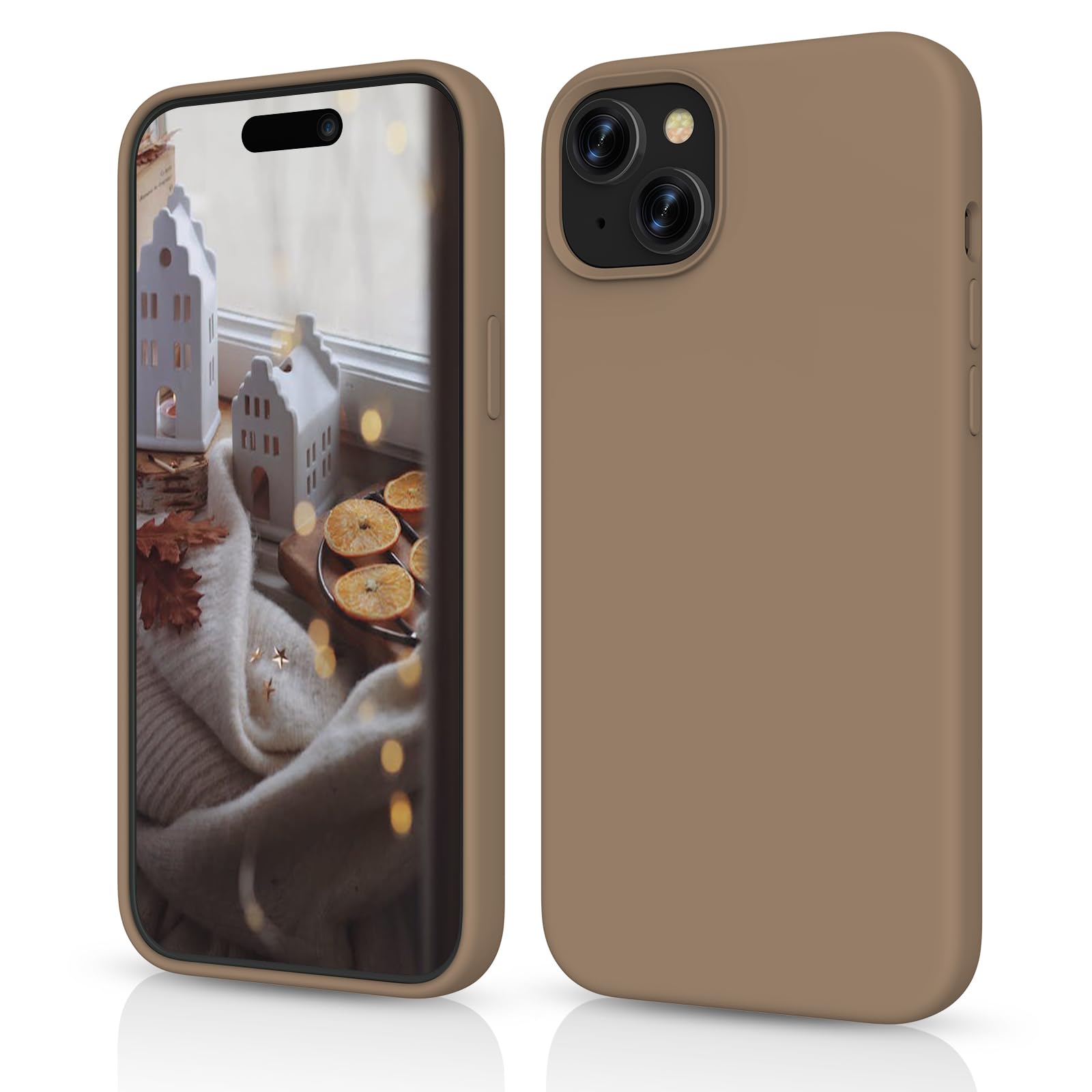 HiiVeet Silicone Case Designed for iPhone 15 Case,6.1 inch,Ultra Slim Shockproof Protective Liquid Silicone Phone Case with Soft Anti-Scratch Microfiber Lining,Light Brown