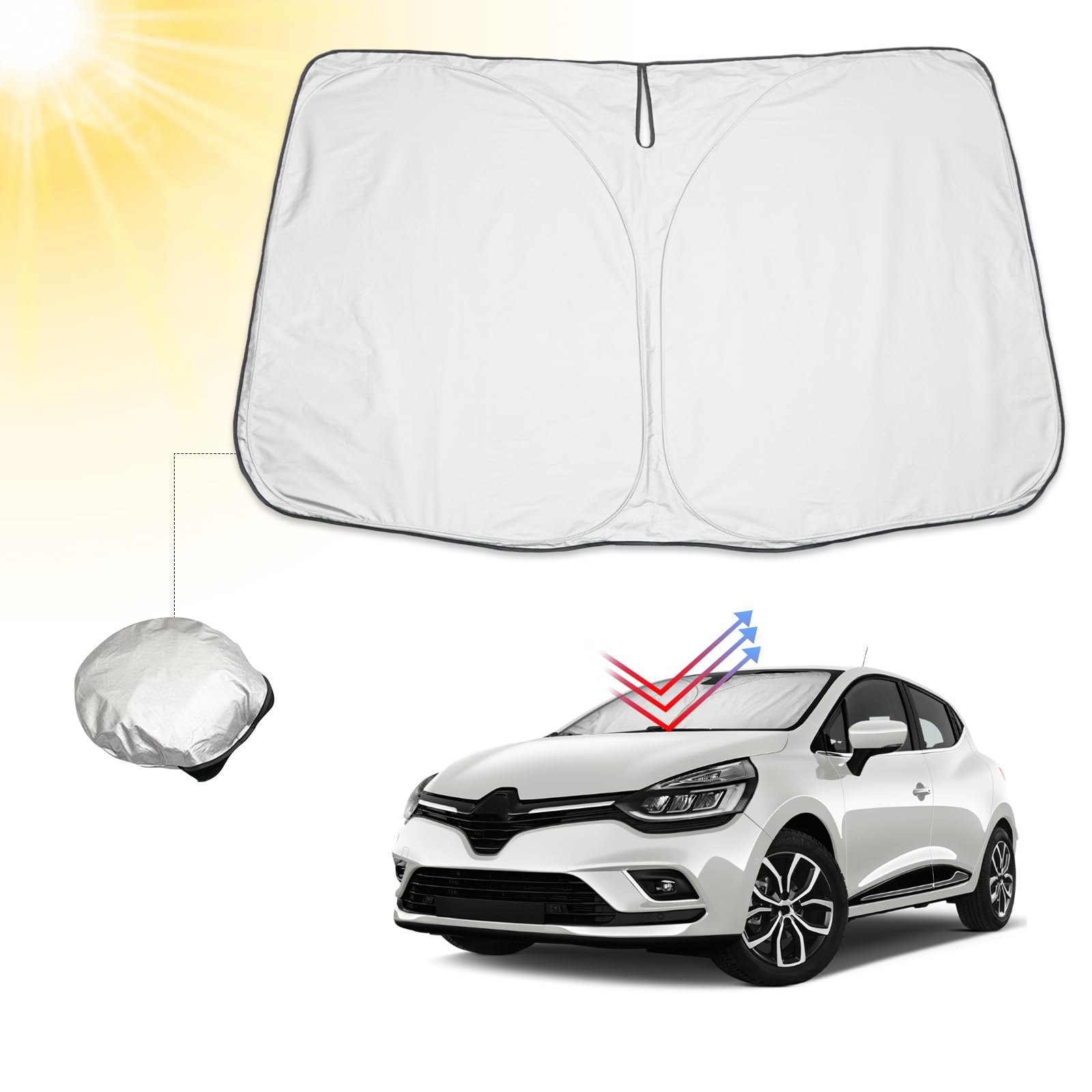 Parasole ASZSK Per Renault Clio 5 (2020-2025) | Copertura Parabrezza A Ombrello Con Rotazione 360° | Protezione UV E Anti-calore | Pieghevole E Compatto
