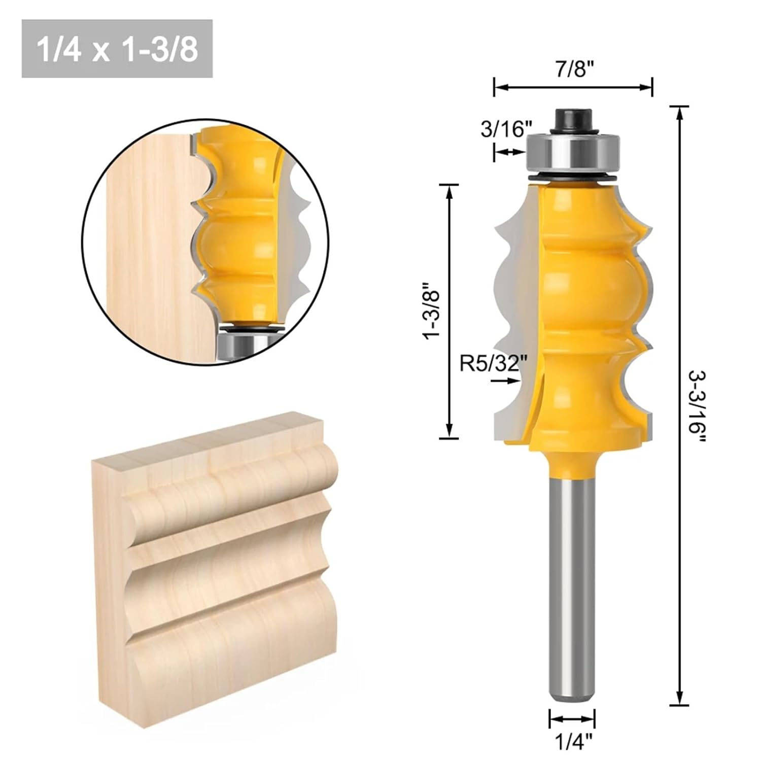 6mm 1/4 Shank Moulding Bit Carbide Molding Router Bit Trimming Wood Milling Cutter for Woodwork Cutter Power Tools 1Pcs(8mm Shank)