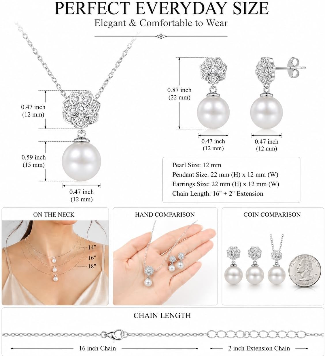 NONNYL Birthday Gifts for Women - Mothers Day Gifts for Mom - Christmas Valentines Day Gifts for Women Her - Gifts for Wife, Perfect Present for Pearl Necklace Earrings Set Jewelry
