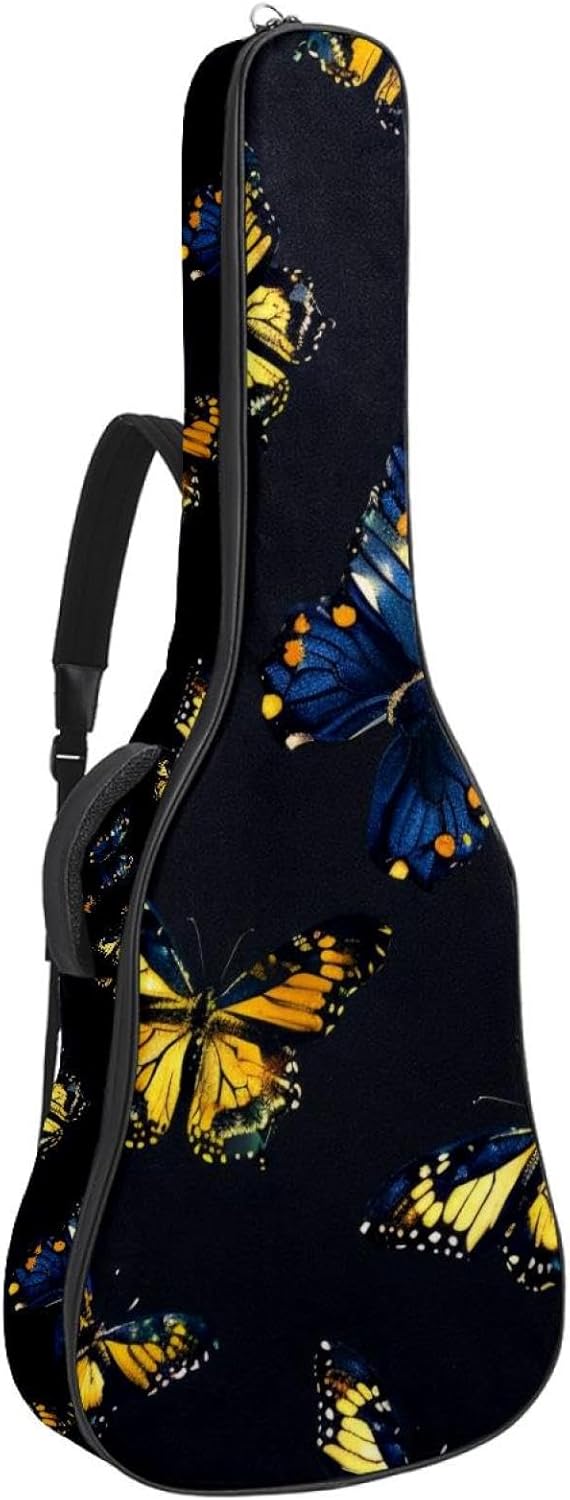 Acoustic Guitar Bag, 40 41 42 Inch Guitar Case Cover Soft Guitar Gig Bag for Acoustic Electric Bass Classical Guitar, Art Blue and Yellow Butterflies Pattern