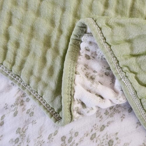 Image of Muslin Throw Blanket 100% Cotton Floral Pattern 6-Layer Gauze Cooling Blanket Lightweight Soft Breathable Quilt for All Season Both Sides for Sofa Couch (Floral Green-a, Throw 50 inchx60 inch)