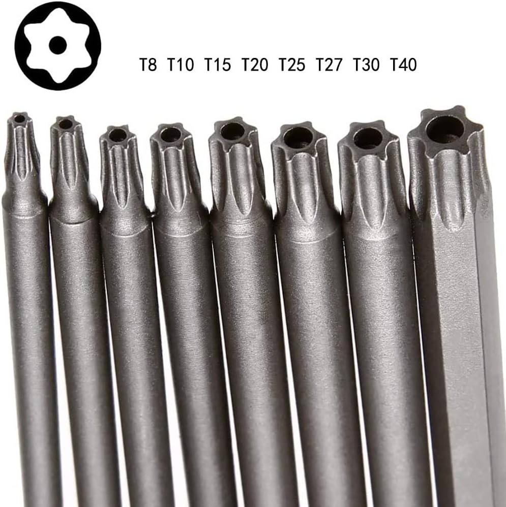 8PCS 100mm S2 Steel Torx Security Head Screwdriver Drill Set 1/4 Inch Hex Shank T8 T10 T15 T20 T25 T27 T30 T40