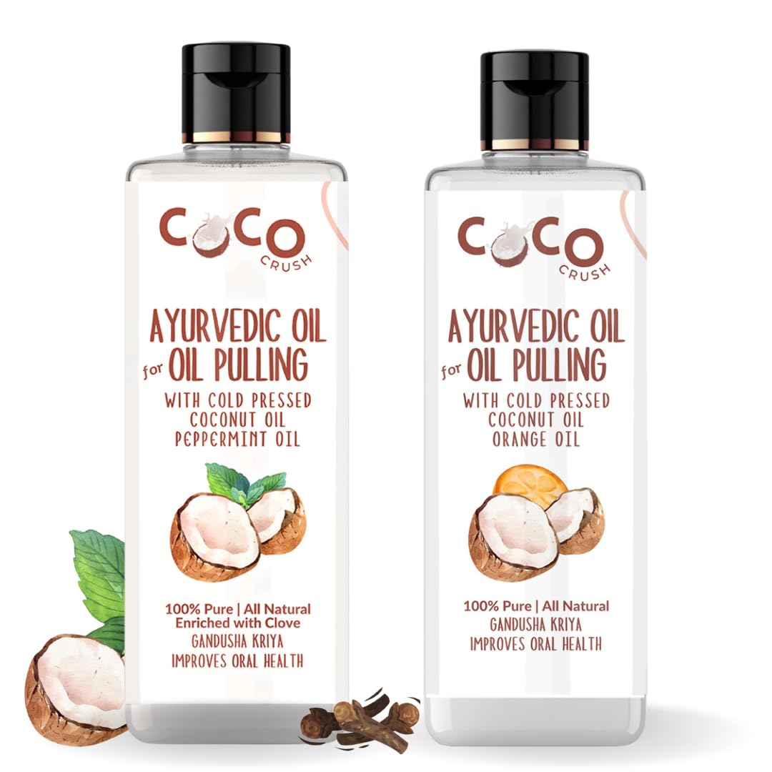 COCO CRUSH Pure Ayurvedic Coconut Oil Combo for Oil Pulling | Peppermint & Clove, Orange Flavors | Promotes Strong Teeth & Gums | Cold-Pressed & Virgin (2 * 200ml, 400ml)-image-28