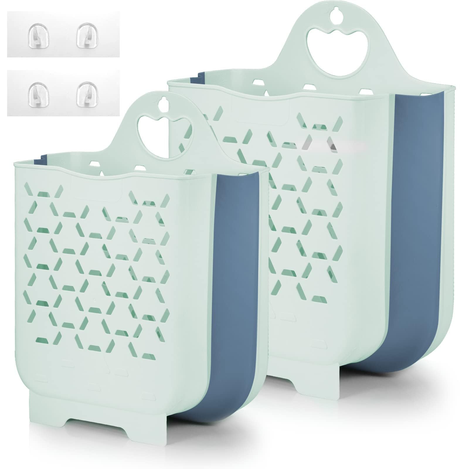 Cesto portabiancheria pieghevole, confezione da 2 pezzi, portatile, per risparmiare spazio, per lavanderia, dormitorio, design ventilato (blu)