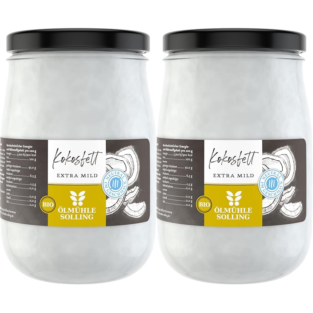 Kokosfett desodoriert 1,0 l Schraubglas - Bio - Ölmühle Solling (Packung mit 2)