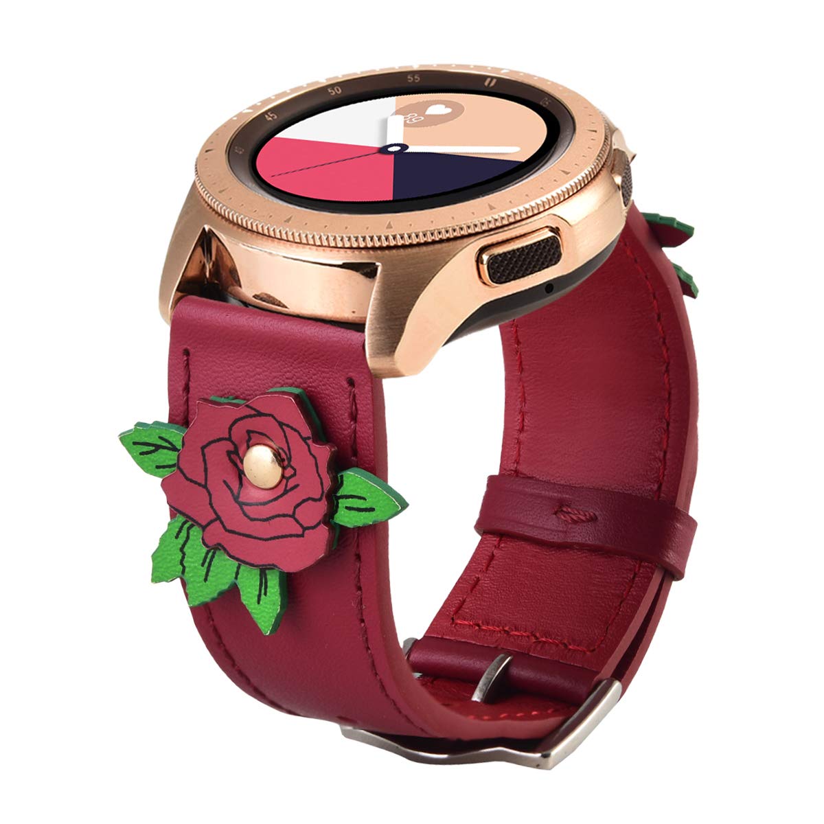 Litmited Edition Red Rose Leather Band Leather Watch Band Compatible with Galaxy Watch 40mm Band Fashion Design Watchband for Samsung Galaxy Watch 42mm Replacement Bands Strap with with Stain