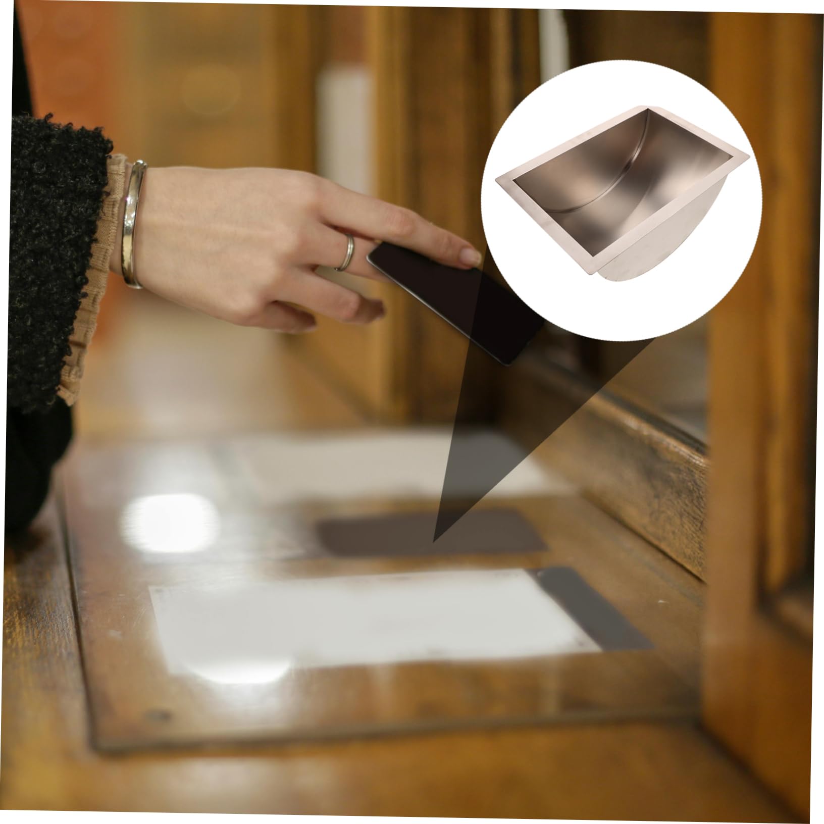 DOITOOL Edelstahlschale Für Kassenfenster Ablageschale Geldeinlegeschale Serviertablett Kasseneinlegeschale Bargeld-organizer Drop-in-tablett Geldaufbewahrungs-einlegeschale
