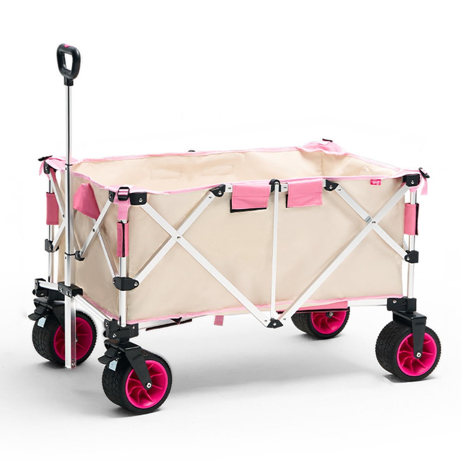 Schnell Zusammenklappbarer Zugwagen mit Einer Tragfähigkeit von Bis zu 330 Pfund; EIN Robuster Klappwagen mit Großen, Geländegängigen Rädern(Beige)