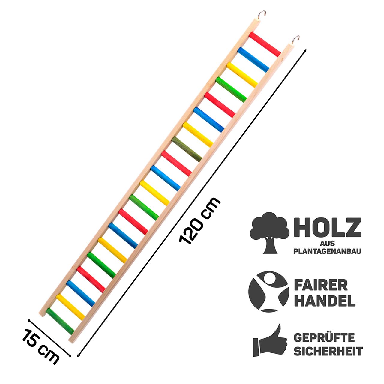 HappyBird | Holzleiter für Papageien - 120 cm | XXL Kletterleiter, Vogelleiter