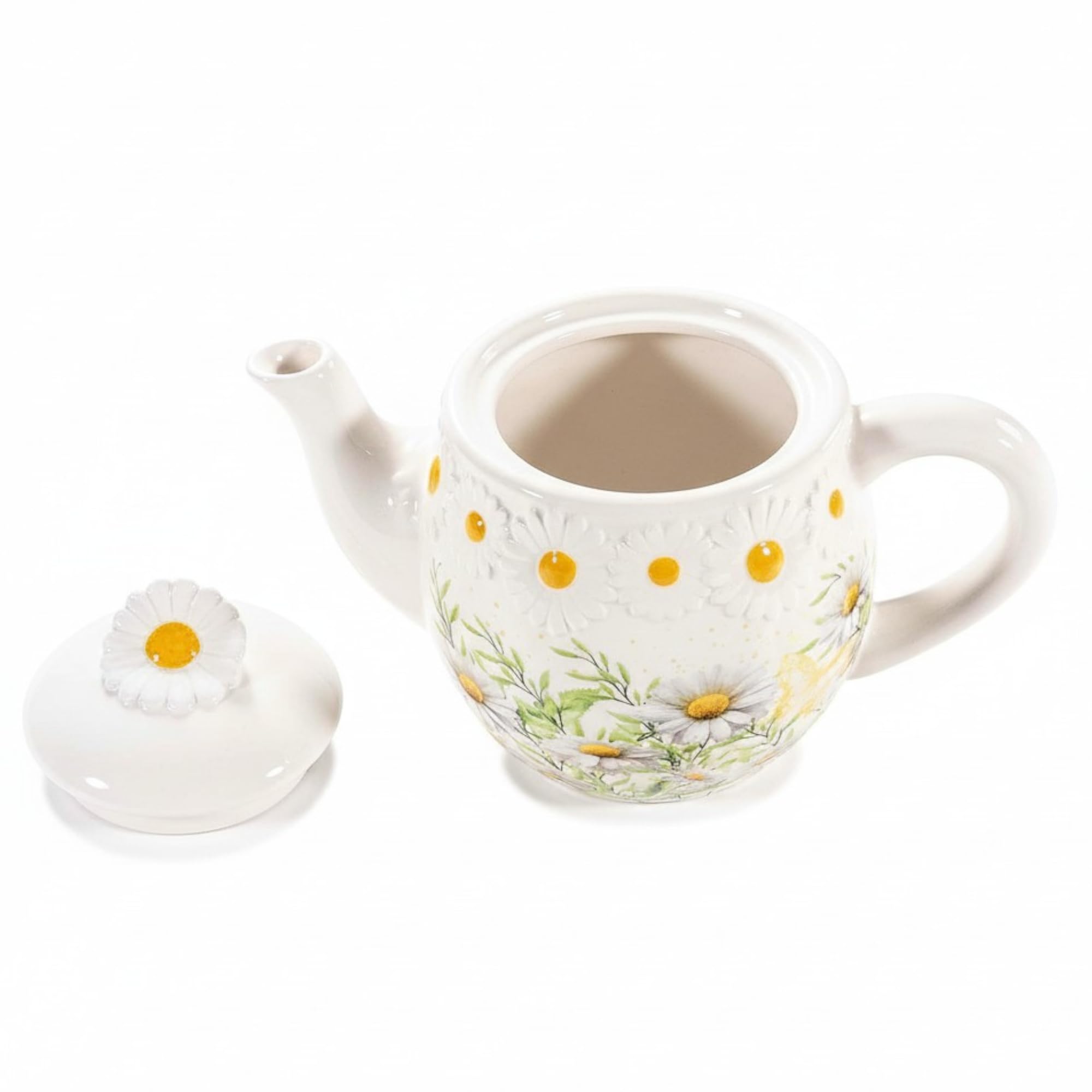 Théière en Céramique 650ml - Théière Motif Floral Relief pour 1 à 2 Tasses - Idéale Infusion et Tisane pour Amateur de thé - Idée Cadeau fête des mères