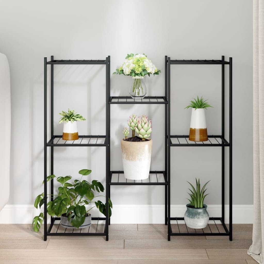 vidaXL Flower Stand, Outdoor Plant Shelf Stand, Multiple Flower Pot Holder for Living Room Patio, Storage Display Rack, Black Iron