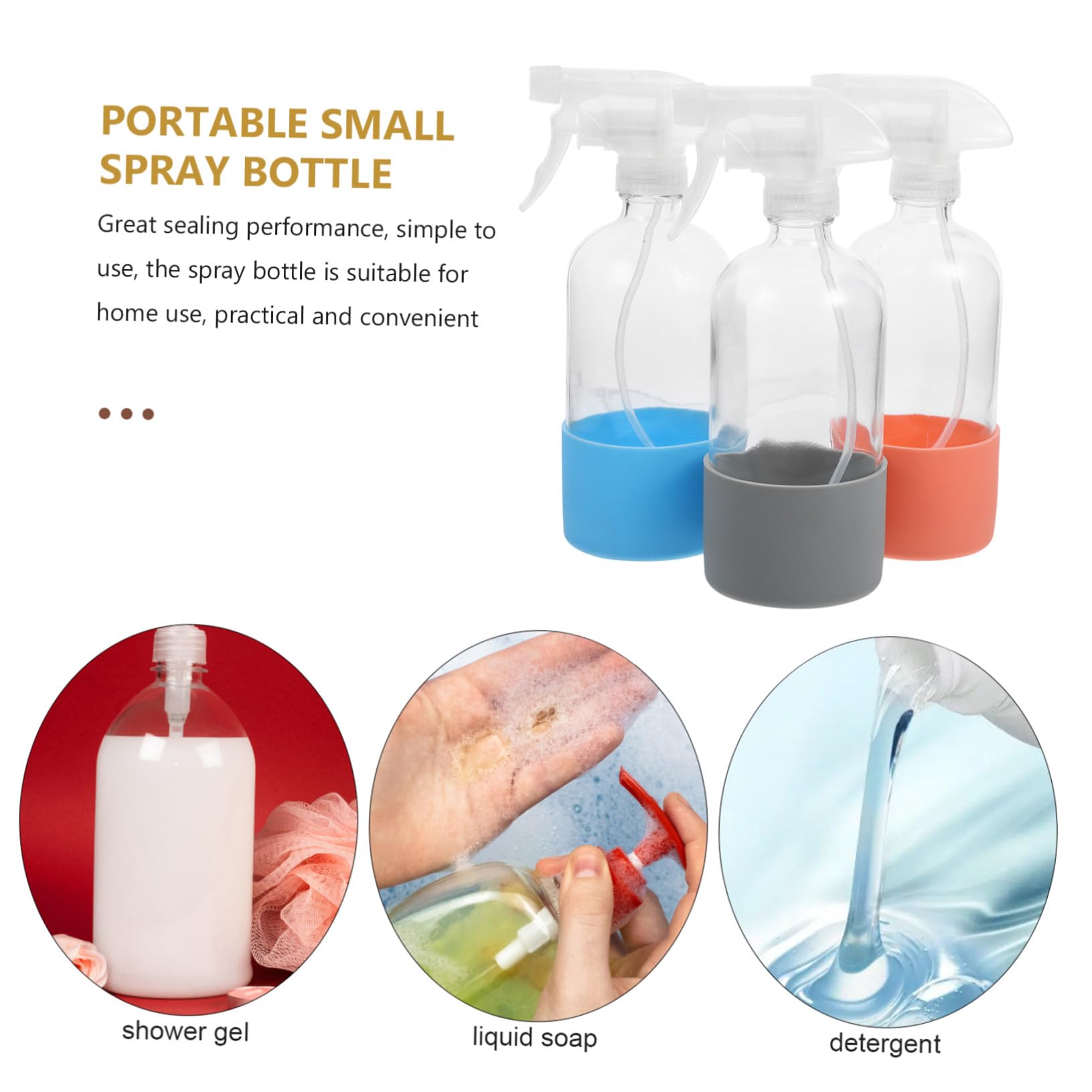 LIFKOME 3 Stück 500ml Wiederbefüllbare Glas Sprühflaschen mit Rutschfestem Silikonboden und PP Sprühkopf für Blumen Pflanzen und Haushalt