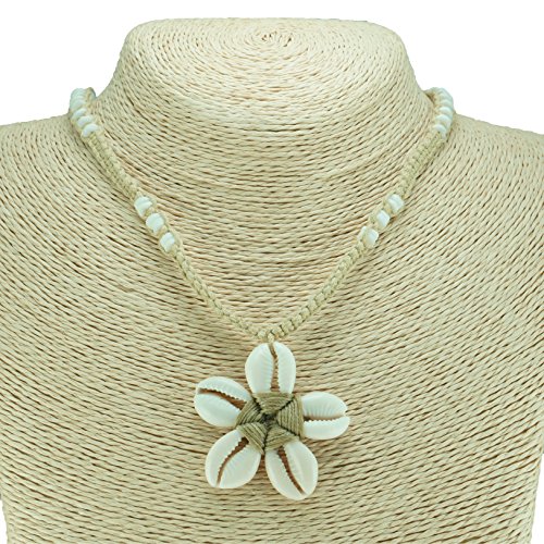 BlueRica Cowrie Shells Flower on Tan Cord Macrame Necklace with Puka Clam Shell Beads2