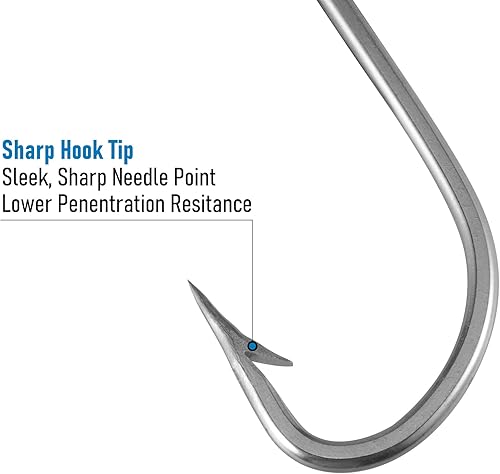 Miniatura 2 de Dr.Fish O'shaughnessy - Paquete de 2050 ganchos de pesca de acero al carbono, ganchos de pesca de lubina, ganchos J para agua dulce y salada, tamaño