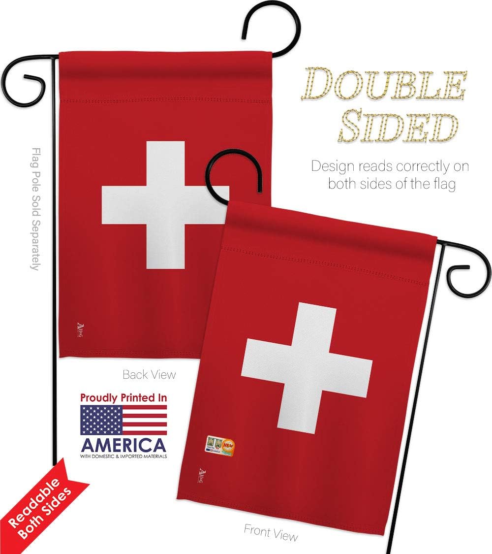 Switzerland Garden Flag Set with Stand Regional Nationality Nation International World Country Particular Area Small Decorative Gift Yard House Banner Double-Sided Made In USA 13 X 18.5