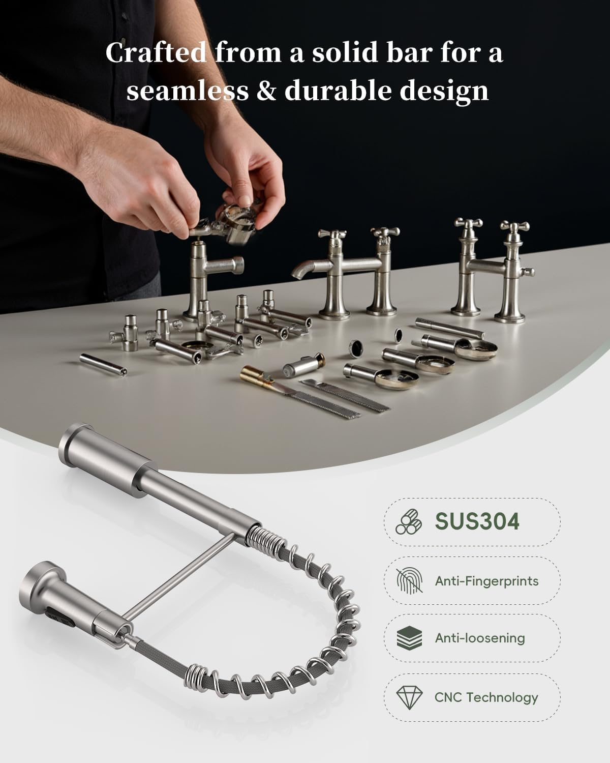 APPASO 2 Hole Kitchen Faucet, Kitchen Faucet with Separate Handle, SUS304 Stainless Steel Two Holes Faucet for Kitchen Sink, Brushed Nickel