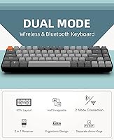 Vista 2 de ZIYOU LANG RK68 Teclado mecánico inalámbrico 60%, receptor de modo dual Bluetooth 5.02.4Ghz, mini 68 teclas intercambiables en caliente, teclas