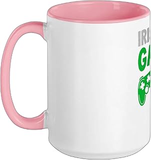 St.Patrick’s Irish I was Gaming Video Game Controler Gamer Ceramic Mug, Pink/White, 15oz