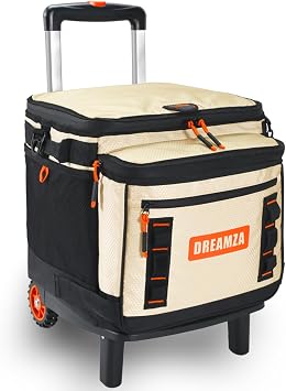 Soft Cooler with Wheels, 60-Can Wheeled Cooler with Handle, Leak Proof Rolling Cooler Insulated Bag with All-Terrain Cart, Collapsible Rolling Ice Chest for Beach Picnic Camping Grocery