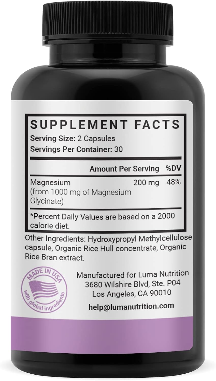 Magnesium Glycinate 1000mg (Equal to 200mg Magnesium) - Pure Magnesium Supplement - Chelated for Maximum Absorption - 60 Capsules