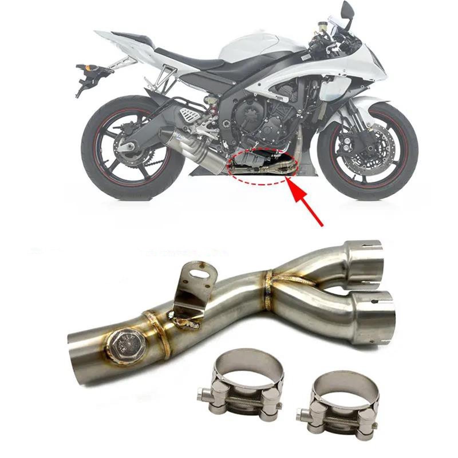 Genérico Silenciador de Escape Accesorios Motocicleta Silenciador Escape Conector Tubo Intermedio, Compatible con para Y&amaha R6 YZF R6 2006-2019