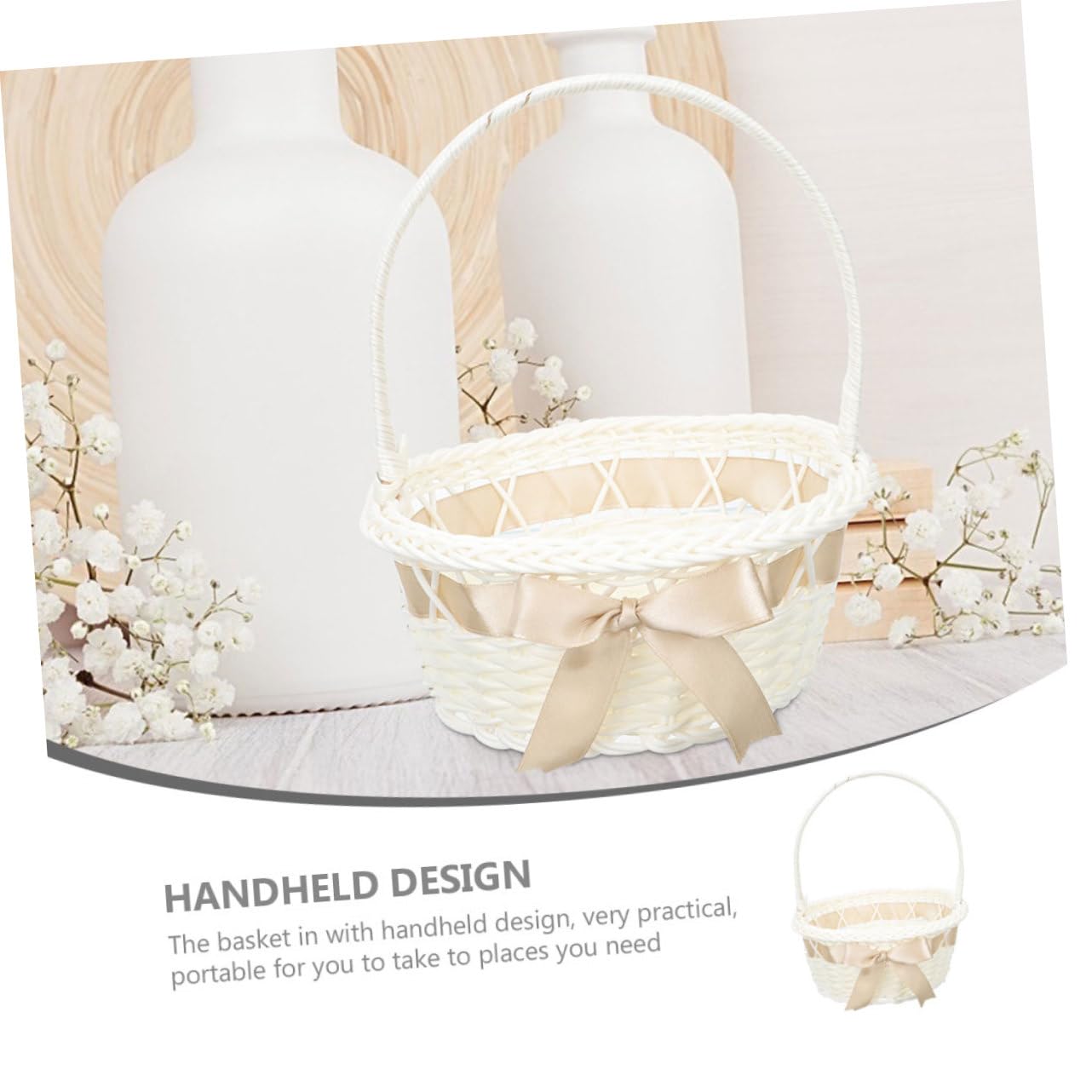 Cabilock 3 Stück Hochzeit Blumenkorb mit Griff Handgefertigter Rattan Aufbewahrungskorb Hellbraun für Blumenmädchen Hochzeiten und Dekoration