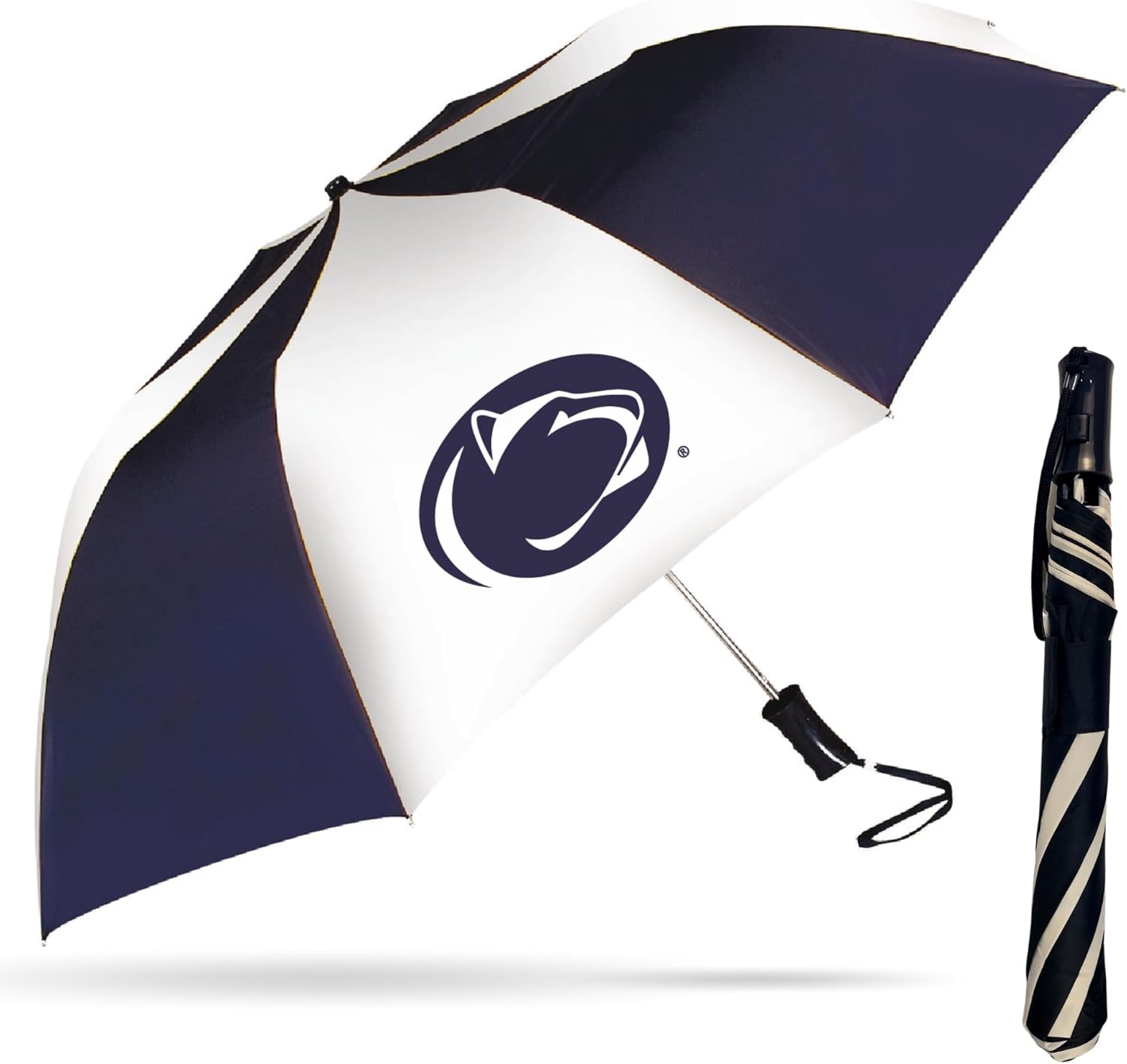 Storm Duds Ultra-Water Resistant Sport Umbrella - NCAA Two Tone Umbrella - 48” Coverage w/Push Button Automatic Open - Flexible, Wind & Rust Resistant Folds to 17 Inches
