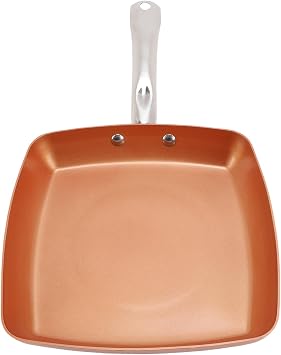 Dpofirs Copper Coloured Aluminium Alloy Stainless Steel Non-Stick Square Frying Pan for Induction Cooker, MysticalFantasy Open Stove, Uniform Heat Distribution for