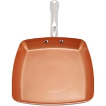 Fabater Square Copper Frying Pan Non Stick with Compound Bottom for Steak and Eggs on Induction Cooker, Aluminum Alloy Skillet for Kitchen Cooking, 9.5 Inches