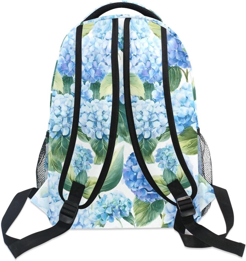 High School Bag Backpack Bookbags Book Bags for Women Hydrangea Blue Flowers Travel College Work Casual Daypack Teens