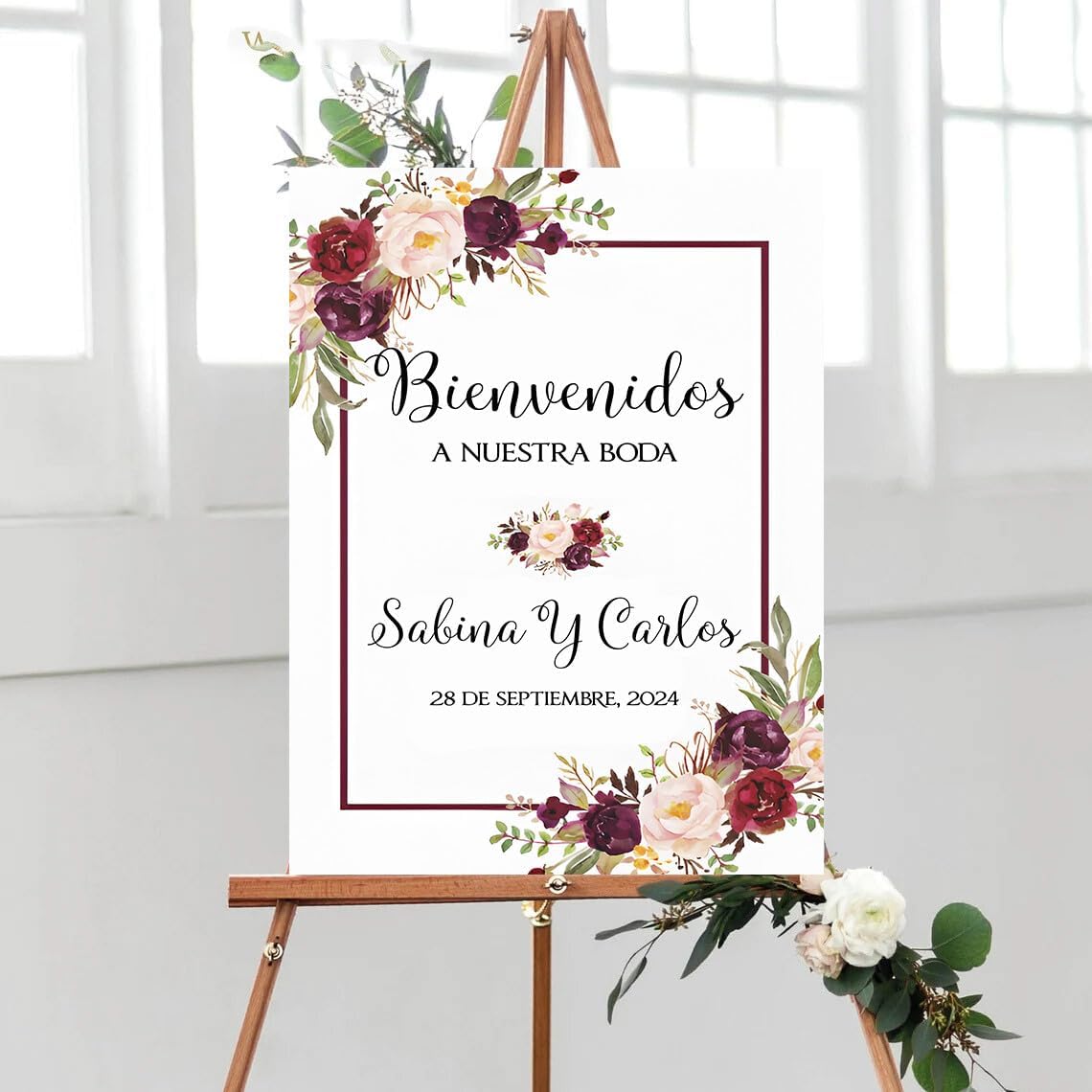 Spanish Wedding Welcome Yard Sign, Personalized Floral Bienvenidos A Nuestra Boda Sign, Custom Couple Names Date, Outdoor Wedding Decoration, 12x18 inch #2