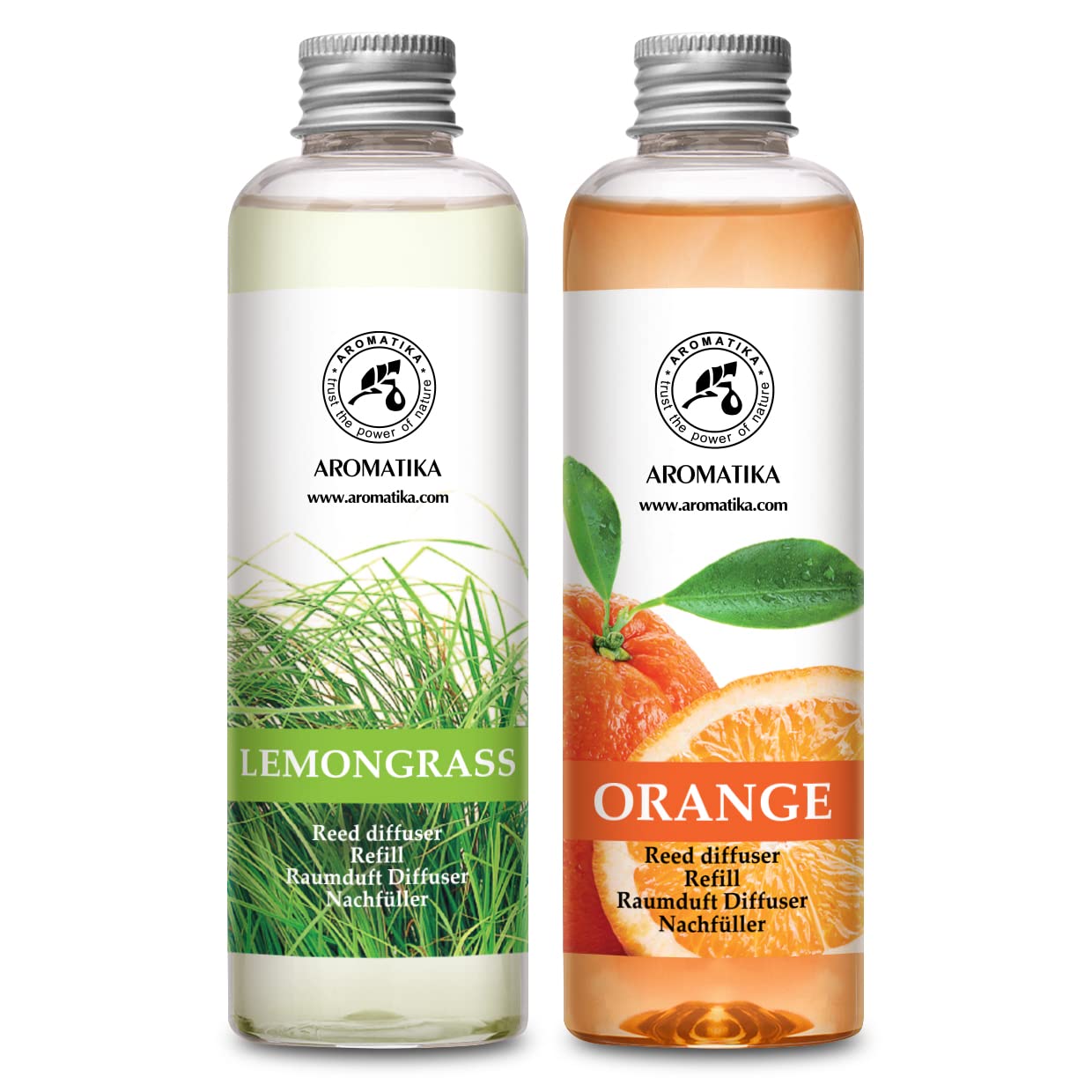 Raumduft Diffuser Nachfüller Lemongrass & ORANGE 400ml - 2x200ml - Nachfüller Set für Duftdiffusor - Reed Diffuser Refill - Raumbeduftung - Zimmerduft - Diffuser Nachfüllen - Raumluft