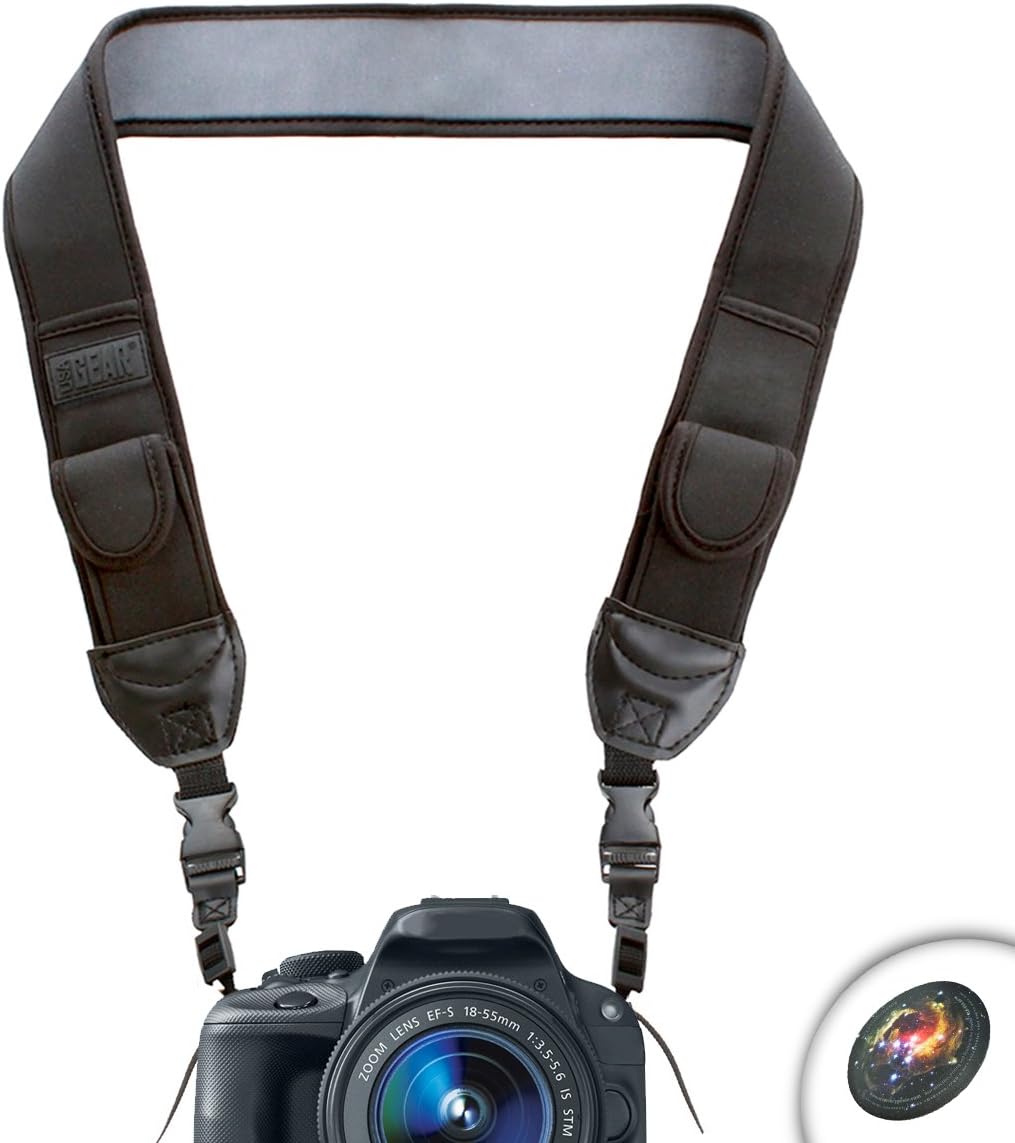 USA Gear Black DSLR Pentax Camera Anti-Slip Neoprene Shoulder Neck Strap with Accessory Storage Pockets- Works with Pentax K-50, K-500, Q7, K-30, K-3, K-5 II, K-5, Q10 and More!Includes Mouse Pad