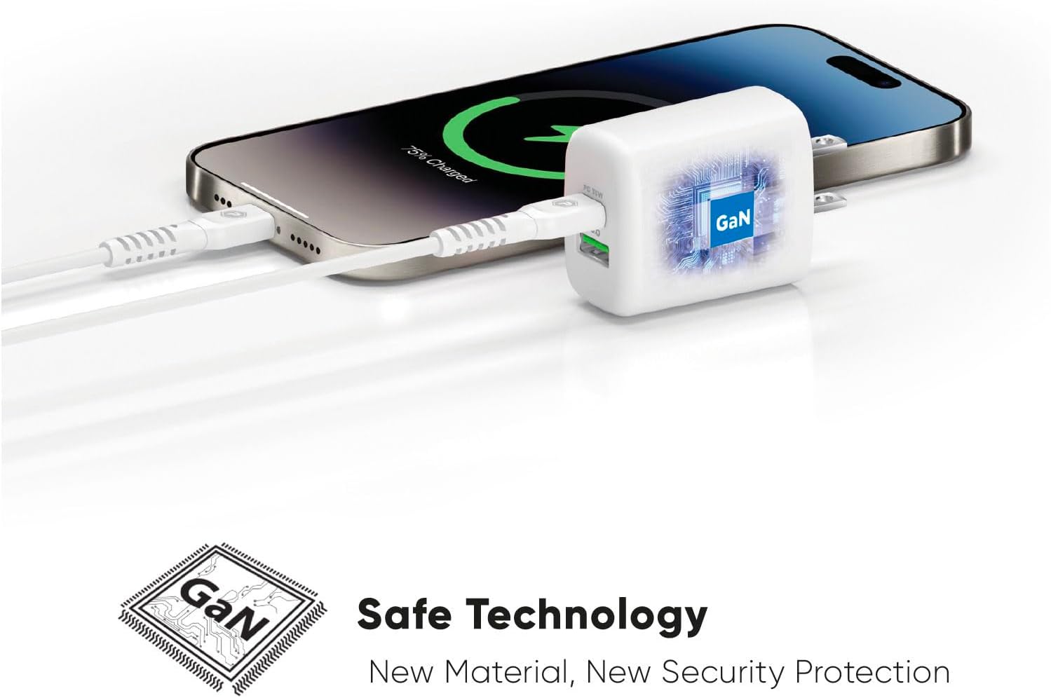 35W Super Fast Charger, Dual Port Charger, 1 USB-C and 1 USB-A Ports, Type C and Type A, 6ft. (1.8m) Cable C-C Included | White