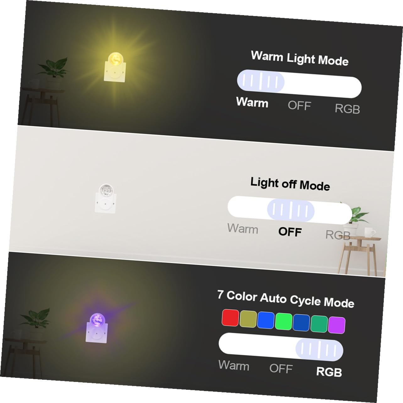 Uonlytech Luces Nocturnas Enchufables LED Sensor Crepuscular, Modo Rgb y Luz Cálida, Doble Pack, Luz Automática para Pasillos y Dormitorio, Voltaje Ac220, Lámparas de Pared Compactas Hogar