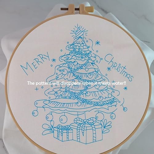 Miniatura 2 de Esffaci Kit de iniciación de bordado para adultos principiantes con patrón de árbol de Navidad estampado de punto de cruz con tela de bordado, hilo