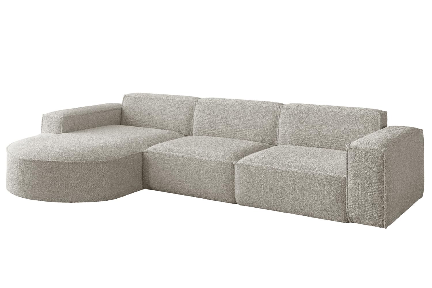 Divano angolare Parma L con bracciolo – grande divano angolare, design moderno, lato a scelta, Beige, Loop 02, Sinistra