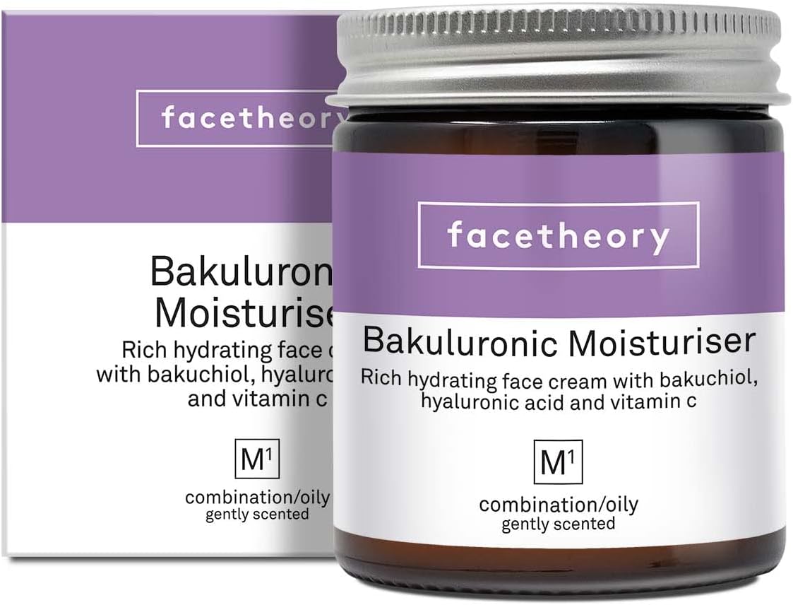 facetheory Bakuluronic Moisturiser M1 - Face Cream with Vitamin C, Bakuchiol Moisturiser that Hydrates and Revitalizes Skin, Vegan and Cruelty-Free, Made in the UK | Unfragranced | 50 ml