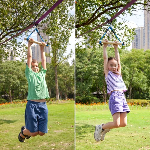 Zipline Slider Pulley Kit for Slacklines - 300 lb Load Capacity Zip Line Kit Ninja Warrior Obstacle Course for Kids - Slackline Ninja Kit with Monkey Bar Backyard Fun