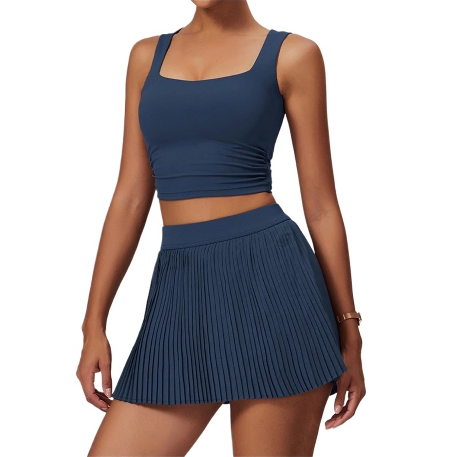 Vestido Tenis Mujer Vestidos de Tenis for Mujer, Conjuntos Falda Plisada, Top Corto Acolchado, Vestido Deportivo con Pantalones Cortos
