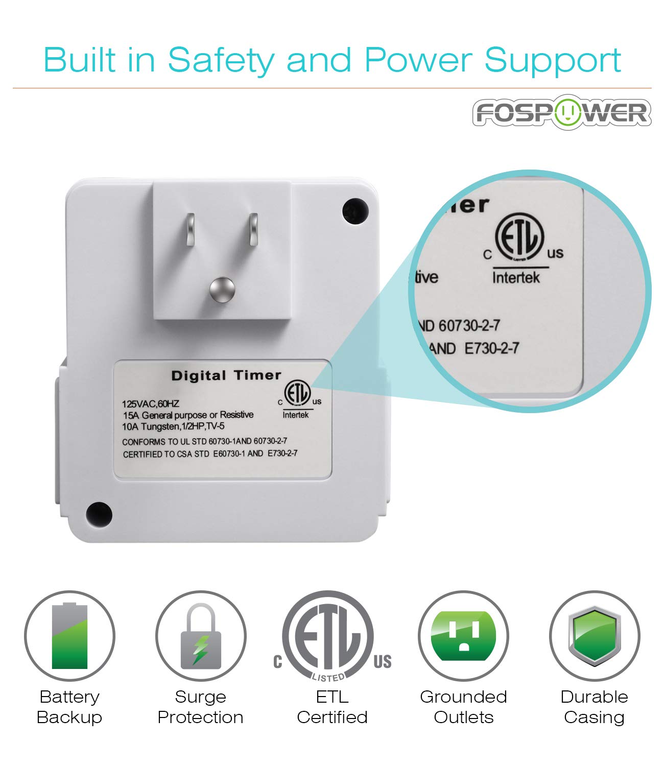 Buy FosPower Timer Outlet [ETL Listed] 125V/15A LCD Digital Indoor