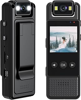 1080P Körperkamera,POV Camera Tragbare Mini Kamera Mini Überwachungskamera mit 180° drehbarem Objektiv/6 Stunden Videoaufnahme,Sicherheitskamera Bodycam für Draußen,Reiten,Vortrag