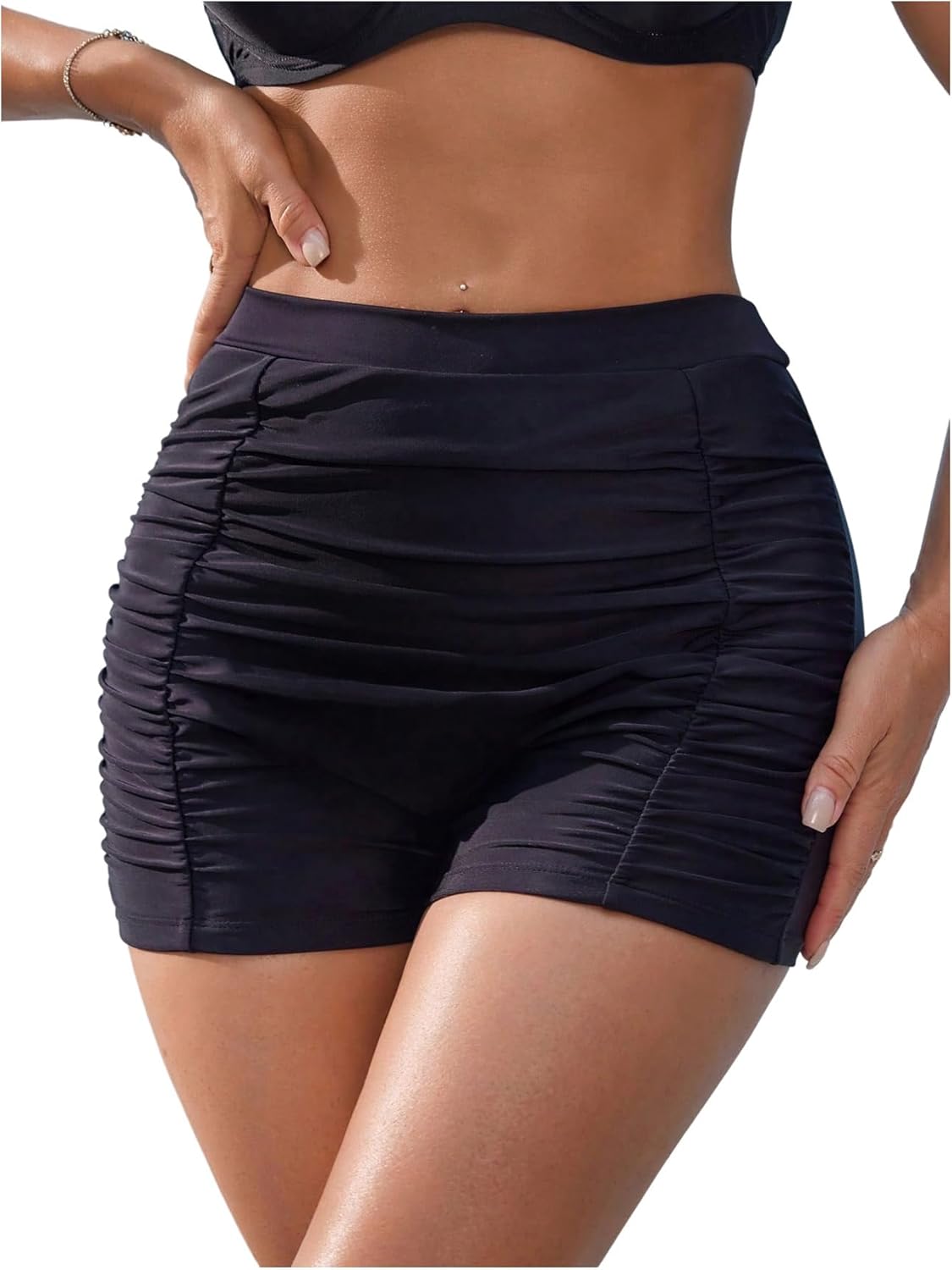 SHENHE Women's High Waisted Swim Shorts Tummy Control Ruched Boyshorts Bathing Suit Bottoms