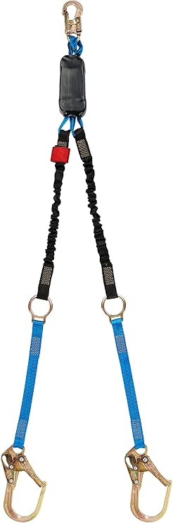 Tractel CAY226H/R Tracpac F2 Extendible Rescue Lanyard with Dual Shock Absorber, Two Arms, 3/4 at Pack and 2-1/4 Snap Hook, Blue/Black
