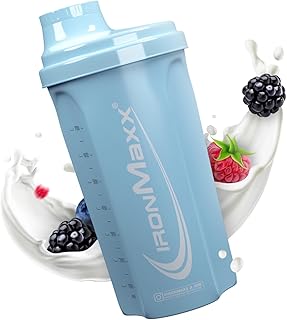 IronMaxx Protein Shaker - Azul Columbia 700ml | Mezclador de proteínas con tapa de rosca, tamiz & escala de medición | a prueba de fugas, apto para lavavajillas y sin plastificantes BPA ni DEHP