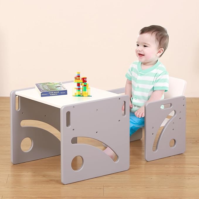 Amazon.com: FUNLIO Height Adjustable Toddler Table and Chair Set for ...