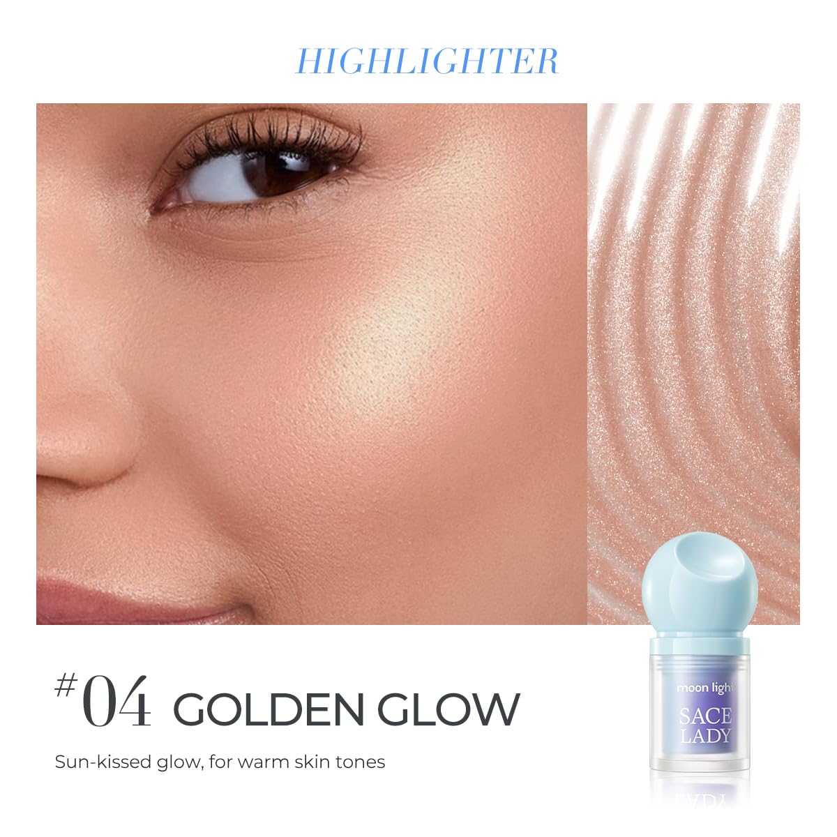 SACE LADY Highlighter Makeup, Liquid Highlighter Blendable & Long Lasting, Natural 3D Cream Highlight for Face Eyes Lips (Golden Glow, 0.13Oz) - Image 2